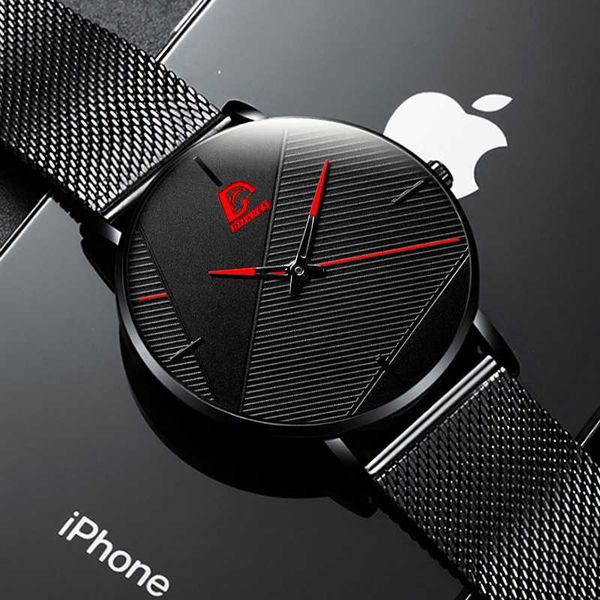 reloj hombre 2021 fashion watches men classic black ultra thin stainless steel mesh belt quartz wrist watch relogio masculino, Slivery;brown