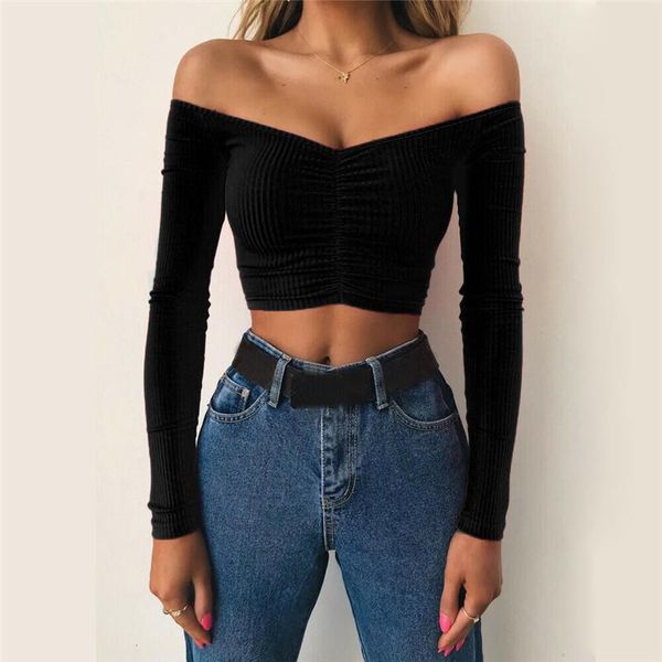 women's t-shirt women casual long sleeve ruffle pullover autumn off shoulder crop t shirt, White
women's t-shirt women casual long sleeve ruffle pullover autumn off shoulder crop t shirt, White