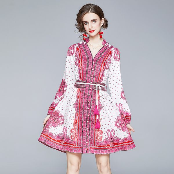 autumn fashion runway mini a-line dress women's long lantern sleeve v-neck red floral print tassles belted party holiday dress, Black;gray
autumn fashion runway mini a-line dress women's long lantern sleeve v-neck red floral print tassles belted party holiday dress, Black;gray