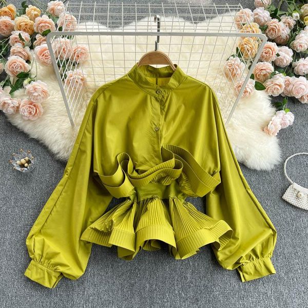 women's blouses & shirts fashion big lantern sleeve women elegant office layered ruffle blusas stand collar work casual solid vintage, White
women's blouses & shirts fashion big lantern sleeve women elegant office layered ruffle blusas stand collar work casual solid vintage, White
