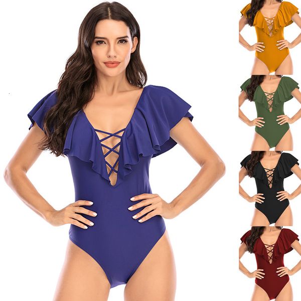 2 deep v cut out ruffle swimsuit, White;black
2 deep v cut out ruffle swimsuit, White;black