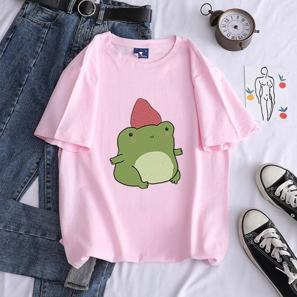 women's t-shirt 2021 summer strawberry frog graphic tee korean version of the o neck short-sleeved honey girl, White
women's t-shirt 2021 summer strawberry frog graphic tee korean version of the o neck short-sleeved honey girl, White