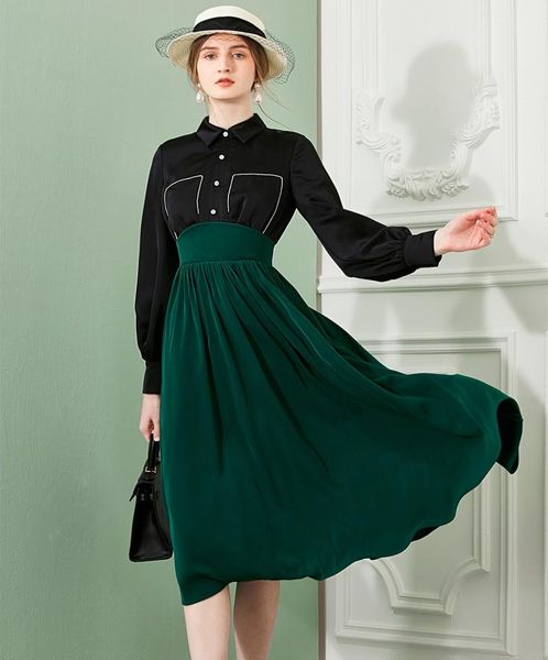 casual dresses french chic single breasted female long dress 2021 autumn elegant lantern sleeve patchwork slim women vestidos, Black;gray
casual dresses french chic single breasted female long dress 2021 autumn elegant lantern sleeve patchwork slim women vestidos, Black;gray