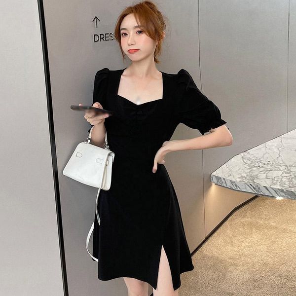 party dresses summer women high waist slim short-sleeved solid vestidos holiday dress for ladies, White;black
party dresses summer women high waist slim short-sleeved solid vestidos holiday dress for ladies, White;black