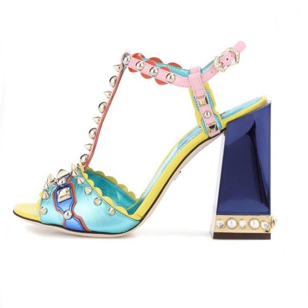 women heels 2021 rome style mixed colors ankle t-strap sandals peep toe studded rivets pearl decor female shoes dress, Black
women heels 2021 rome style mixed colors ankle t-strap sandals peep toe studded rivets pearl decor female shoes dress, Black