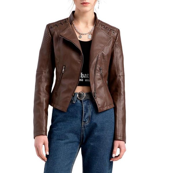 women's leather & faux fashion jackets women pu motorcycle short style slim fit ladies coat 2021 spring autumn outerwears, Black
women's leather & faux fashion jackets women pu motorcycle short style slim fit ladies coat 2021 spring autumn outerwears, Black