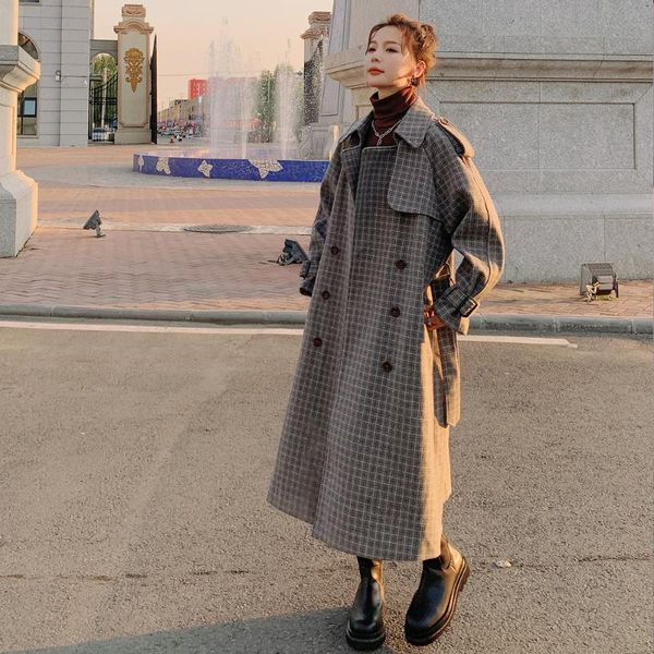 women's wool & blends double breasted belted loose korean style long plaid woolen coat jacket autumn winter women vintage elegant casua, Black
women's wool & blends double breasted belted loose korean style long plaid woolen coat jacket autumn winter women vintage elegant casua, Black