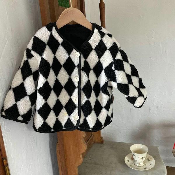 jackets toddler girl balck&white plaid coats 2021 fashion korean lambswool cardigan children winter casual outerwear, Blue;gray
jackets toddler girl balck&white plaid coats 2021 fashion korean lambswool cardigan children winter casual outerwear, Blue;gray