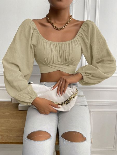 ruched knot back crop blouse c5z1#, White