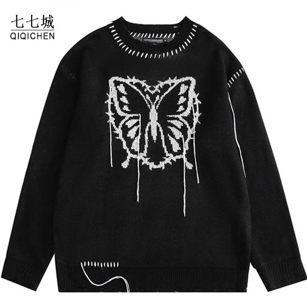 men's sweaters hip hop butterfly knitwear men 2021 autumn harajuku fashion loose streetwear cotton pullover hole sweater women, White;black
men's sweaters hip hop butterfly knitwear men 2021 autumn harajuku fashion loose streetwear cotton pullover hole sweater women, White;black