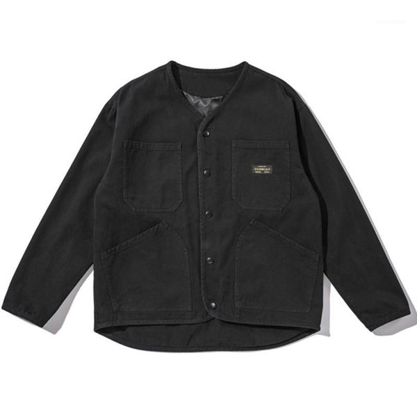 men's jackets harajuku streetwear solid cargo jacket coat vintage multi-pocket outwear black button cardigan, Black;brown
men's jackets harajuku streetwear solid cargo jacket coat vintage multi-pocket outwear black button cardigan, Black;brown