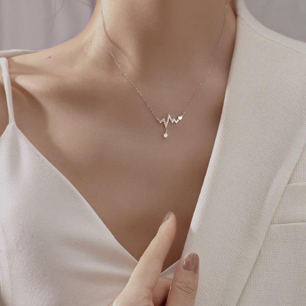 pendant necklaces european and american heartbeat zircon necklace ladies simple design temperament clavicle chain for girls jewelry gifts, Silver
pendant necklaces european and american heartbeat zircon necklace ladies simple design temperament clavicle chain for girls jewelry gifts, Silver