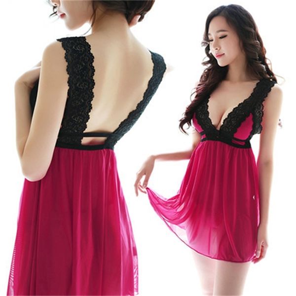 neck dew breast bare back mh transparent short skirt princs style underwear women's nightdrs, Red;black
neck dew breast bare back mh transparent short skirt princs style underwear women's nightdrs, Red;black