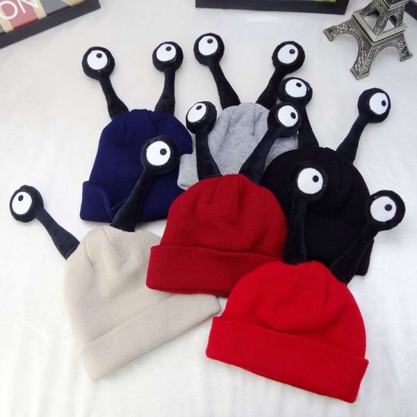 korean autumn and winter children's antennae cute baby insect hat big eyes warm cartoon super knitting wool, Yellow