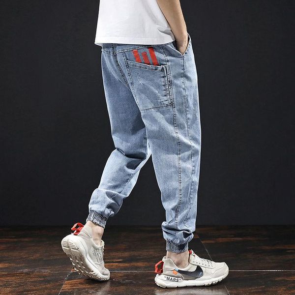 men's jeans summer thin leisure cargo fashion brand light color loose printing stylish cropped ankle-tied harem pants men, Blue
men's jeans summer thin leisure cargo fashion brand light color loose printing stylish cropped ankle-tied harem pants men, Blue