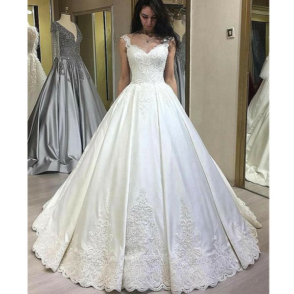 vintage a line wedding dresses satin applique sleeveless lace beaded bridal gown, White
vintage a line wedding dresses satin applique sleeveless lace beaded bridal gown, White