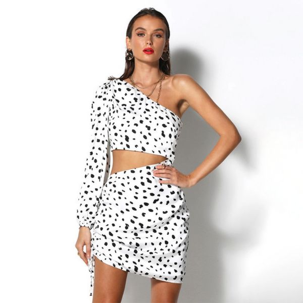womens polka dot stacked dress slant collar one shoulder patchwork mini dress stylish spring summer vestidos dress, Black;gray
womens polka dot stacked dress slant collar one shoulder patchwork mini dress stylish spring summer vestidos dress, Black;gray