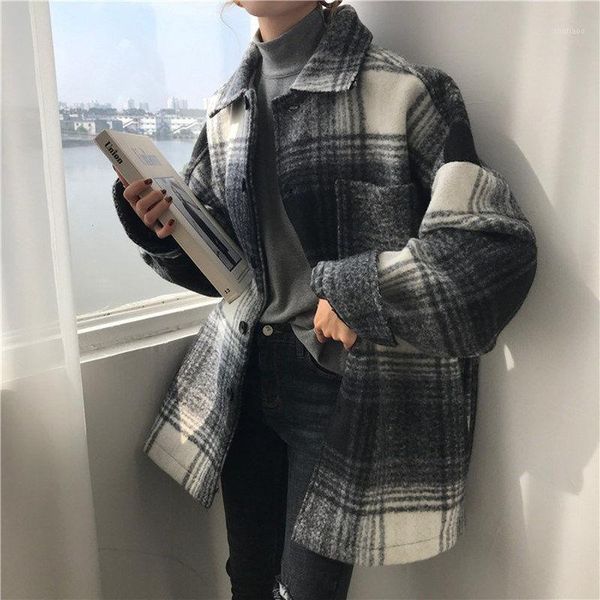 women's autumn plaid wool blends vintage coat jacket check batwing sleeve korean woman coats 2021 winter pocket outerwear ladies &, Black
women's autumn plaid wool blends vintage coat jacket check batwing sleeve korean woman coats 2021 winter pocket outerwear ladies &, Black