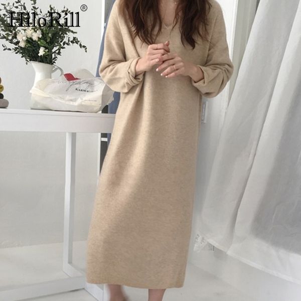 loose casual knitted sweater dress women elegant v neck solid long ladies autumn sleeve es vestido 210508, Black;gray
loose casual knitted sweater dress women elegant v neck solid long ladies autumn sleeve es vestido 210508, Black;gray
