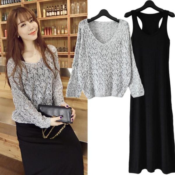 fashion women solid color long sleeve v neck knit pullover vest dress two-pieces suits loose winter casual dresses, Black;gray
fashion women solid color long sleeve v neck knit pullover vest dress two-pieces suits loose winter casual dresses, Black;gray