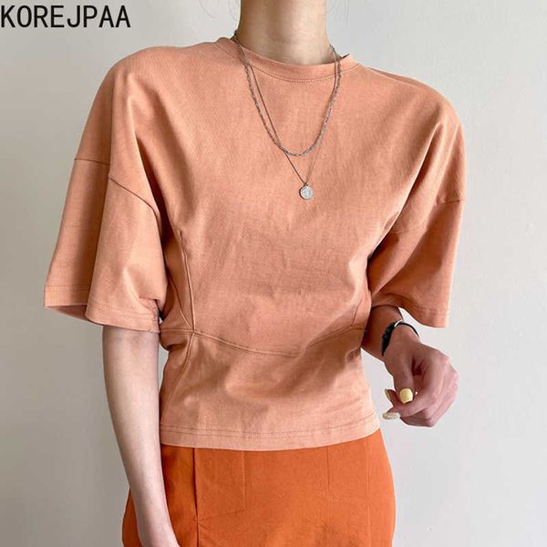 korejpaa women t-shirt summer korean chic age-reducing candy color design round neck thin waist five-point sleeve pullover 210526, White
korejpaa women t-shirt summer korean chic age-reducing candy color design round neck thin waist five-point sleeve pullover 210526, White
