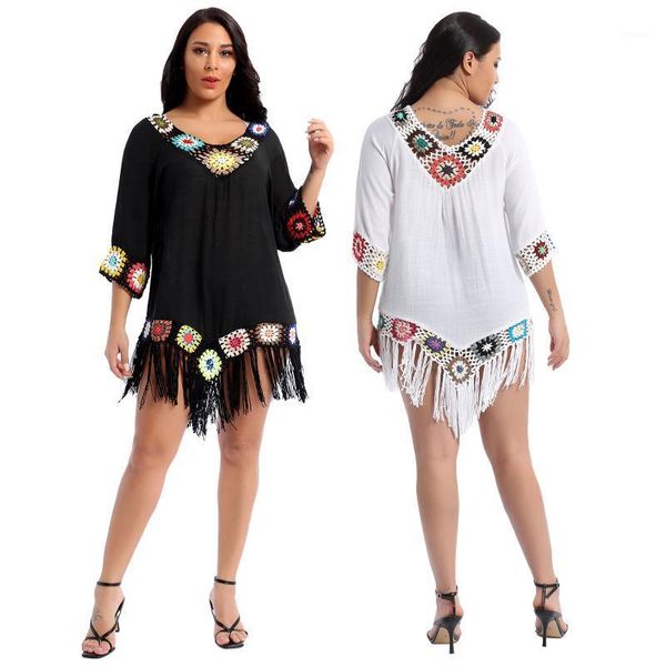 women hollow out flower crocheted bikini cover-ups boho beach dress long shirts holiday vacation beachwear fringed robe bohemian women', White;black
women hollow out flower crocheted bikini cover-ups boho beach dress long shirts holiday vacation beachwear fringed robe bohemian women', White;black
