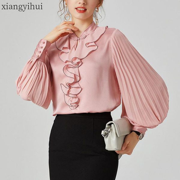 women's blouses & shirts pink lantern sleeve silk blouse female women autumn fashion loose shirt office work ladies casual stand collar, White
women's blouses & shirts pink lantern sleeve silk blouse female women autumn fashion loose shirt office work ladies casual stand collar, White