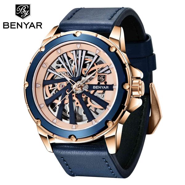 benyar automatic mechanical clock men luxury mark s fashion leather waterproof 's hollow, Slivery;brown
benyar automatic mechanical clock men luxury mark s fashion leather waterproof 's hollow, Slivery;brown