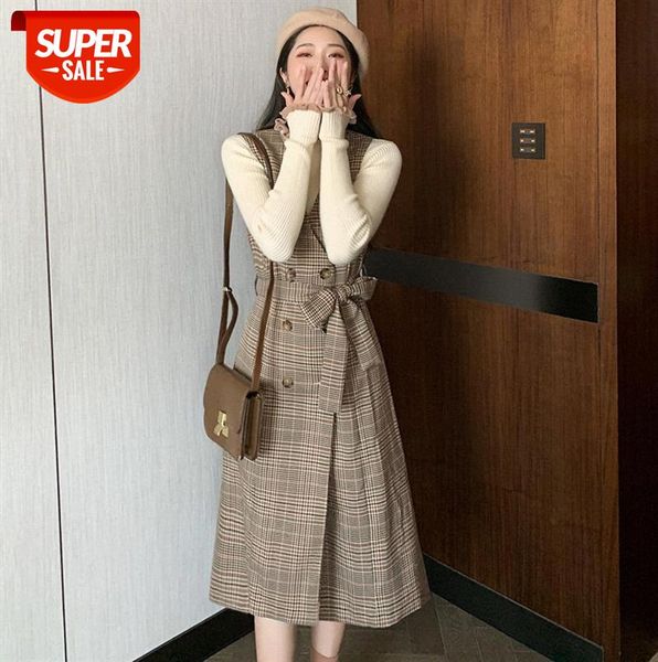 korean fashion women's sweater and vest two-piece high-neck check dress women #yb5s, Black;gray
korean fashion women's sweater and vest two-piece high-neck check dress women #yb5s, Black;gray