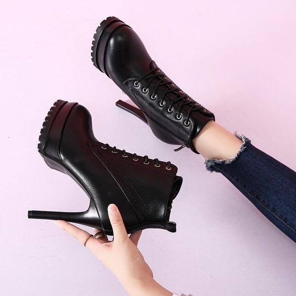 boots lace up women's high heeled shoes in autumn and winter 2021 thin cotton waterproof, Black
boots lace up women's high heeled shoes in autumn and winter 2021 thin cotton waterproof, Black
