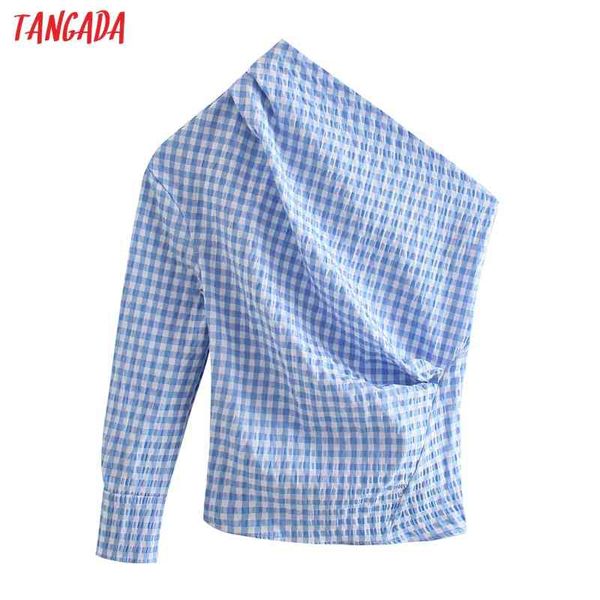 women retro blue plaid print off shoulder long sleeve chic female shirt 3r25 210416, White
women retro blue plaid print off shoulder long sleeve chic female shirt 3r25 210416, White