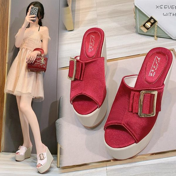 slippers 13cm super high heel elegant lady summer slope metal decorative fish mouth shoes fashion ., Black
slippers 13cm super high heel elegant lady summer slope metal decorative fish mouth shoes fashion ., Black