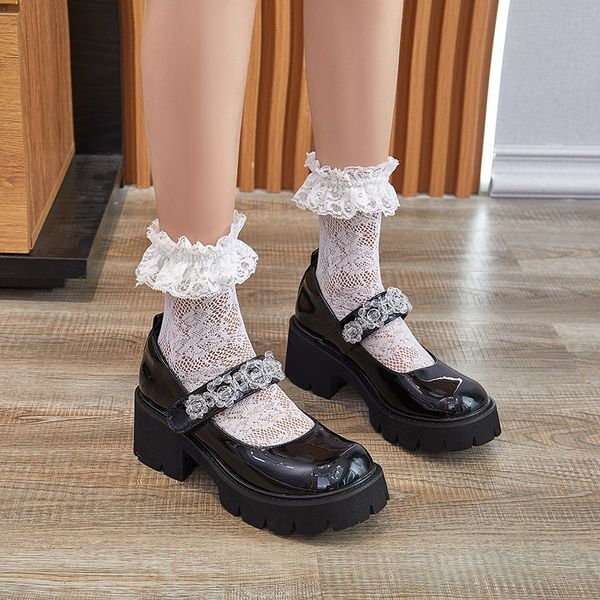 mary jane summer small leather women's thin sweet cool round head single shoes thick bottom rhinestone gentle sandals, Black
mary jane summer small leather women's thin sweet cool round head single shoes thick bottom rhinestone gentle sandals, Black
