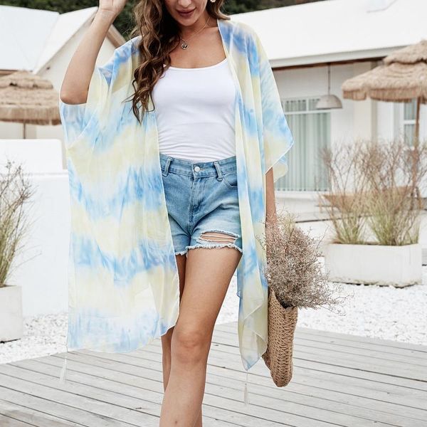women kimono cardigan blouse half sleeve robe kaftan floral print boho slits with tassels summer beach long women's swimwear, White;black
women kimono cardigan blouse half sleeve robe kaftan floral print boho slits with tassels summer beach long women's swimwear, White;black