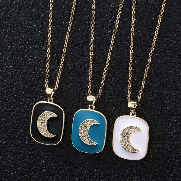 three color retro stainless steel square dripping oil full cz moon pendant necklace for women charm female jewelry gift 2021 necklaces, Silver
three color retro stainless steel square dripping oil full cz moon pendant necklace for women charm female jewelry gift 2021 necklaces, Silver