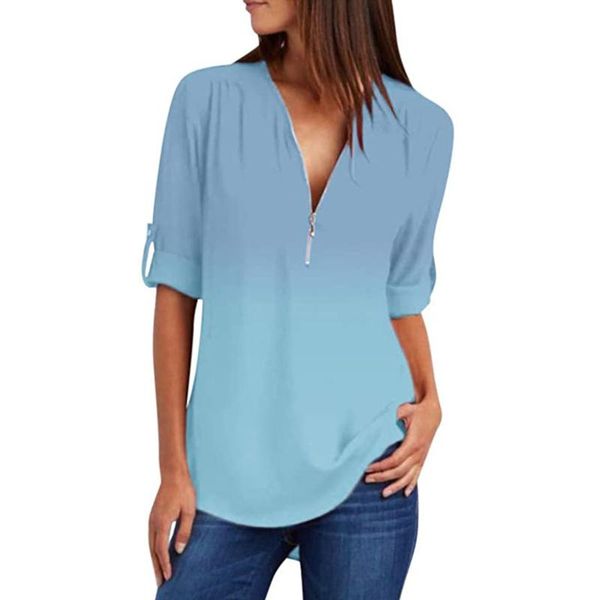 women's blouses & shirts tie-dye plus size for ladies blusas de mujer zipper v-neck rollable sleeve casual gradient blouse loose shirt, White
women's blouses & shirts tie-dye plus size for ladies blusas de mujer zipper v-neck rollable sleeve casual gradient blouse loose shirt, White