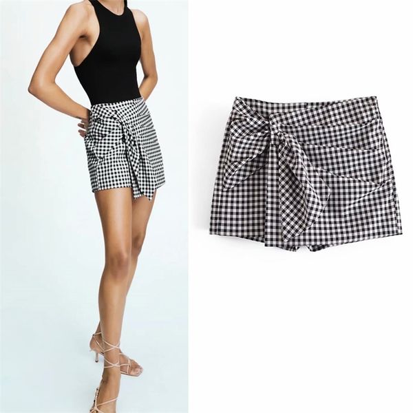 women summer plaid shorts pleated sashes bow tie za fashion female street sweet bottons clothing 210513, White;black
women summer plaid shorts pleated sashes bow tie za fashion female street sweet bottons clothing 210513, White;black