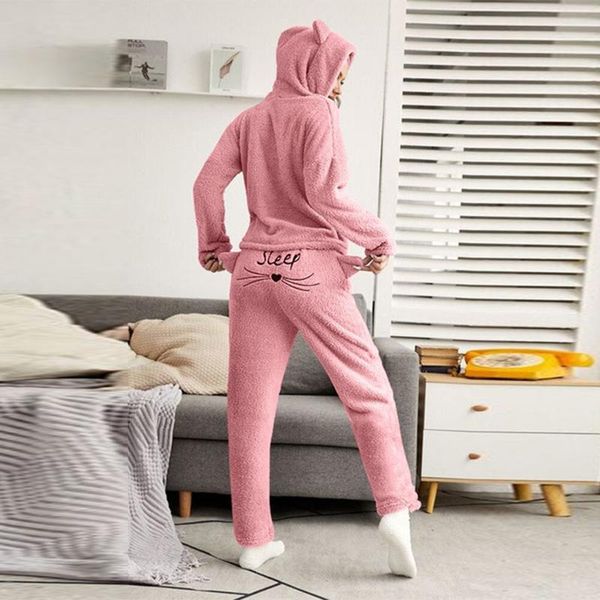 women's two piece pants women homewear sets fleece hooded soft pullover and suits beard casual letter print cat ear winter pajamas, White
women's two piece pants women homewear sets fleece hooded soft pullover and suits beard casual letter print cat ear winter pajamas, White