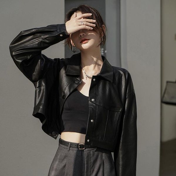 women's leather & faux ly varey lin autumn winter women motorcycle jacket turn-down collar single breasted pu fashion short coat, Black
women's leather & faux ly varey lin autumn winter women motorcycle jacket turn-down collar single breasted pu fashion short coat, Black