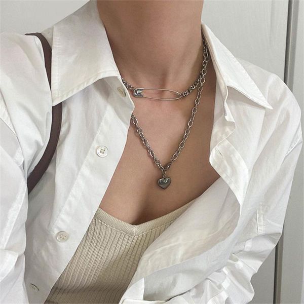 pendant necklaces 2021 punk vintage love pin clavicle chain necklace for women heart metal female jewelry gifts, Silver
pendant necklaces 2021 punk vintage love pin clavicle chain necklace for women heart metal female jewelry gifts, Silver