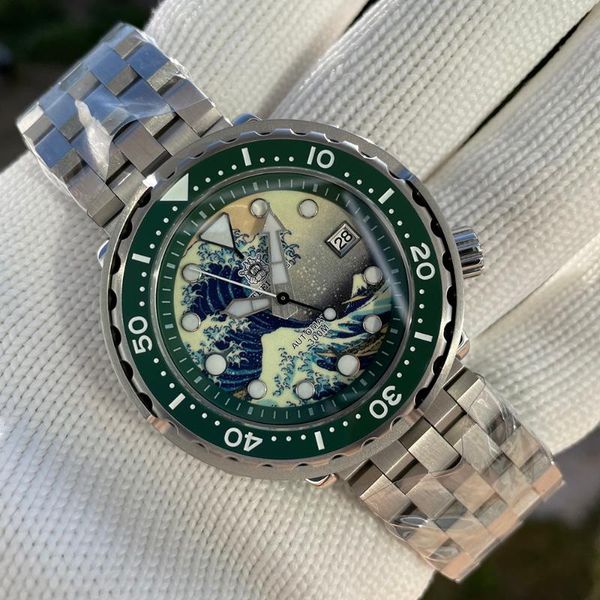 wristwatches steeldive kanagawa sd1975j tuna diver watch 47.5mm steel case green blue ceramic bezel nh35 automatic dive 300m waterproof, Slivery;brown
wristwatches steeldive kanagawa sd1975j tuna diver watch 47.5mm steel case green blue ceramic bezel nh35 automatic dive 300m waterproof, Slivery;brown