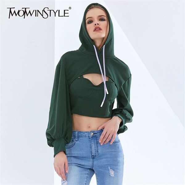 green tunic short sweatshirt for women hooded collar long sleeve hollow out casual female fashion 210524, Black
green tunic short sweatshirt for women hooded collar long sleeve hollow out casual female fashion 210524, Black