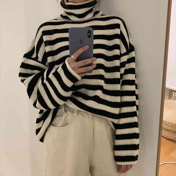 women stripes sweater turtleneck knitted sweater pullover harajuku winter vintage jumper thicken loose warm turtleneck, White;black
women stripes sweater turtleneck knitted sweater pullover harajuku winter vintage jumper thicken loose warm turtleneck, White;black