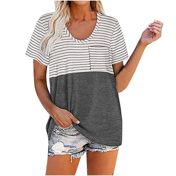 striped pocket short sleeve t-shirt 2021 summer women tee casual o-neck pullovers female loose patchwork cotton women's, White
striped pocket short sleeve t-shirt 2021 summer women tee casual o-neck pullovers female loose patchwork cotton women's, White