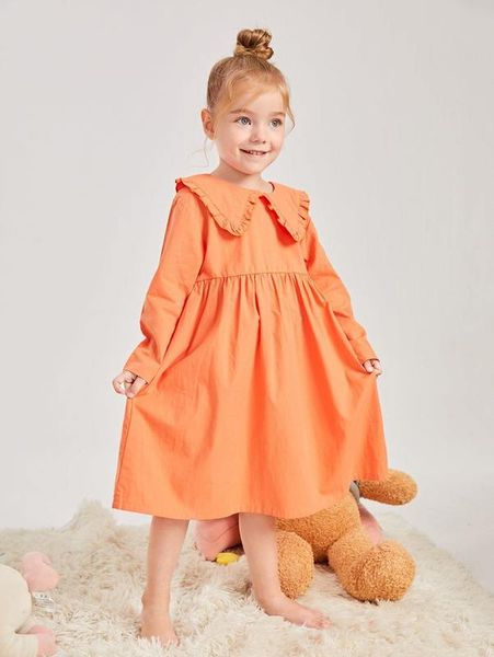 toddler girls solid statement collar button back dress she, Red;yellow 
toddler girls solid statement collar button back dress she, Red;yellow