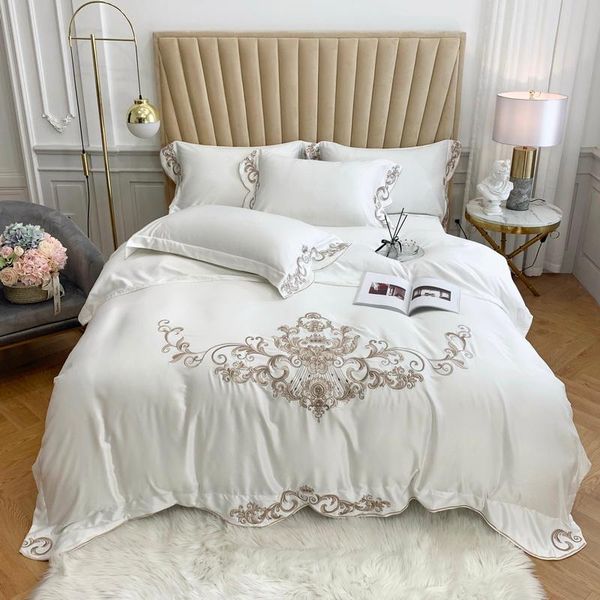 bedding sets luxury 100s tencel silk soft breathable fine embroidery set double duvet cover bed linen home textile pillowcases