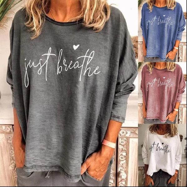 women t shirt smmer plus size solid color selling long sleeved loose round neck printed female, White
women t shirt smmer plus size solid color selling long sleeved loose round neck printed female, White