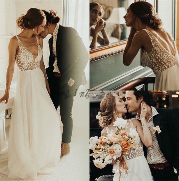 delicate illusion beaded bohemian wedding dresses amazing backless designer soft chiffon pearls country bridal gowns, White
delicate illusion beaded bohemian wedding dresses amazing backless designer soft chiffon pearls country bridal gowns, White