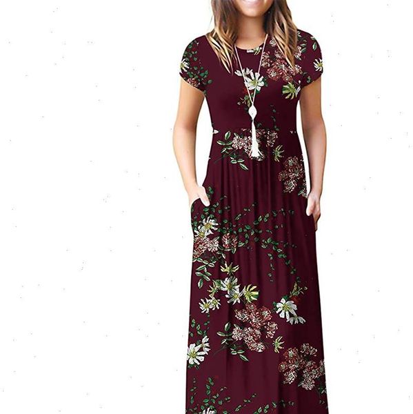women dresses short sleeve summer pleated empire waist round neck floral maxi long pockets dress good quality woman clothes, Black;gray
women dresses short sleeve summer pleated empire waist round neck floral maxi long pockets dress good quality woman clothes, Black;gray