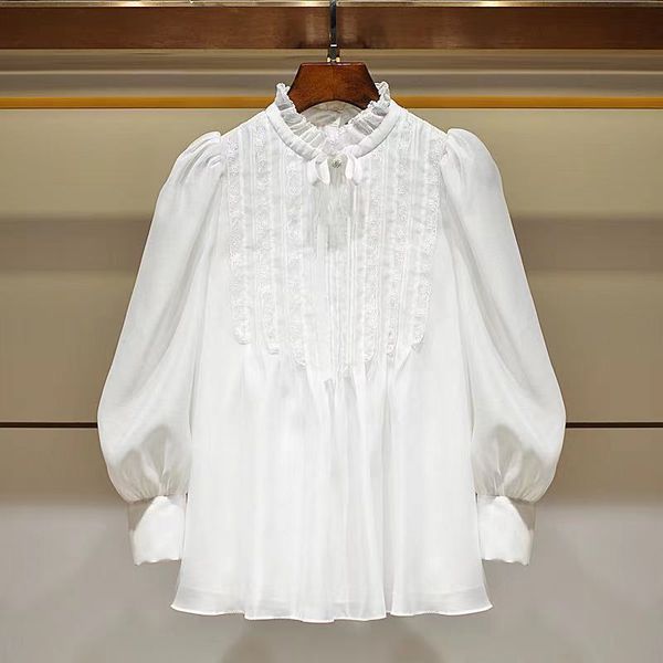 2021 spring long sleeve stand neck white pure color ribbon tie short blouse women fashion shirt 21g12
2021 spring long sleeve stand neck white pure color ribbon tie short blouse women fashion shirt 21g12
